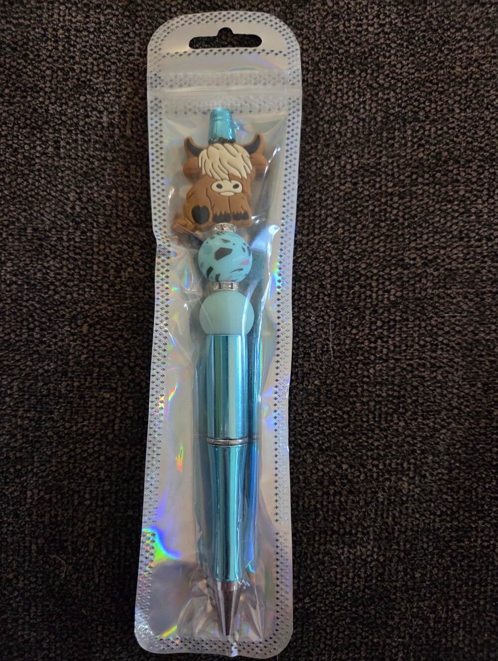Highland Cow Turquoise Beaded Ballpoint Pen NWT